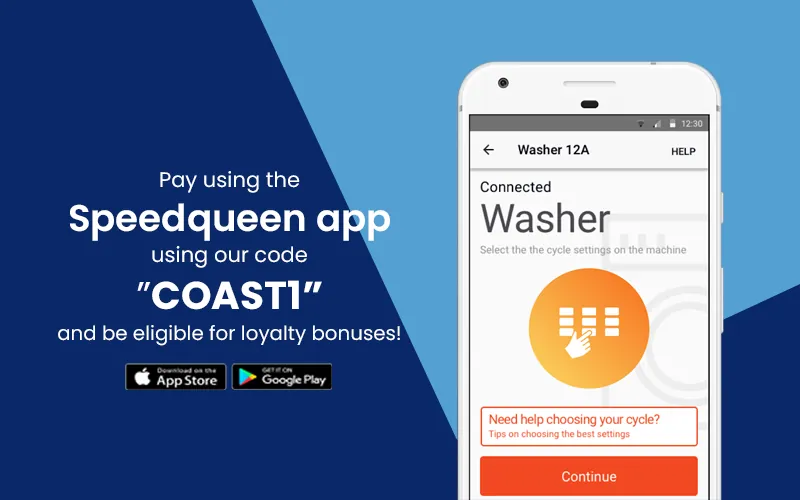 SpeedQueen app deals and rewards at Coast Laundromat Whangaparaoa